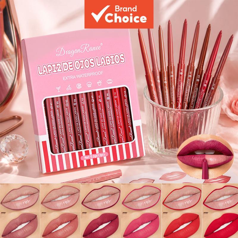 DRAGON RANEE 12PCS Conjunto De Lápis Delineador Labial À Prova D'água De Longa Duração E Maquiagem De Contorno Preciso