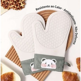 Kit 2 Luvas Térmicas de Cozinha Silicone Ursinho 300°C Forno Air Fryer Antiderrapante
