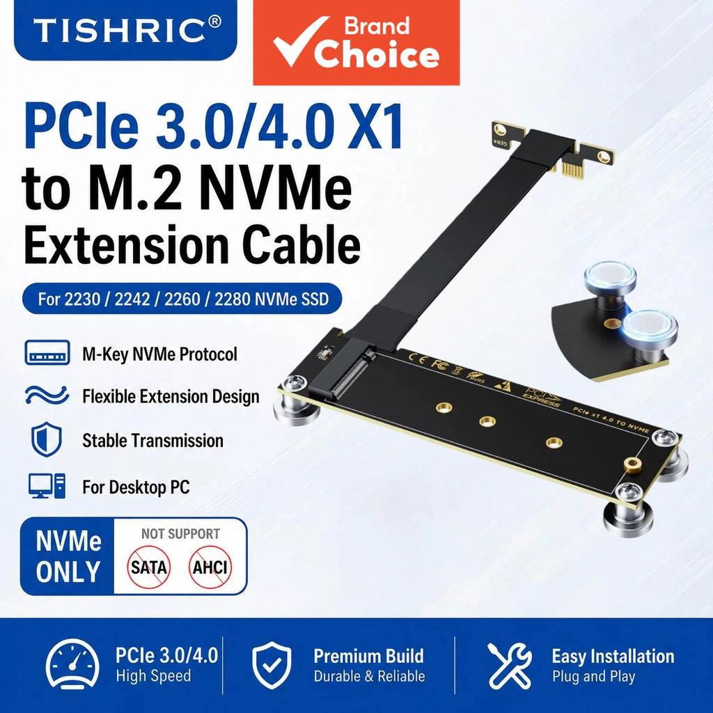 TISHRIC Adaptador PCIe 3.0/4.0 x1 para SSD M.2 NVMe, cabo de extensão de alta velocidade compatível com SSDs M.2 NVMe
