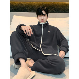 Pijamas masculinos inverno Coral velo engrossado forro de lã outono inverno estilo inverno masculino gola alta pode usar