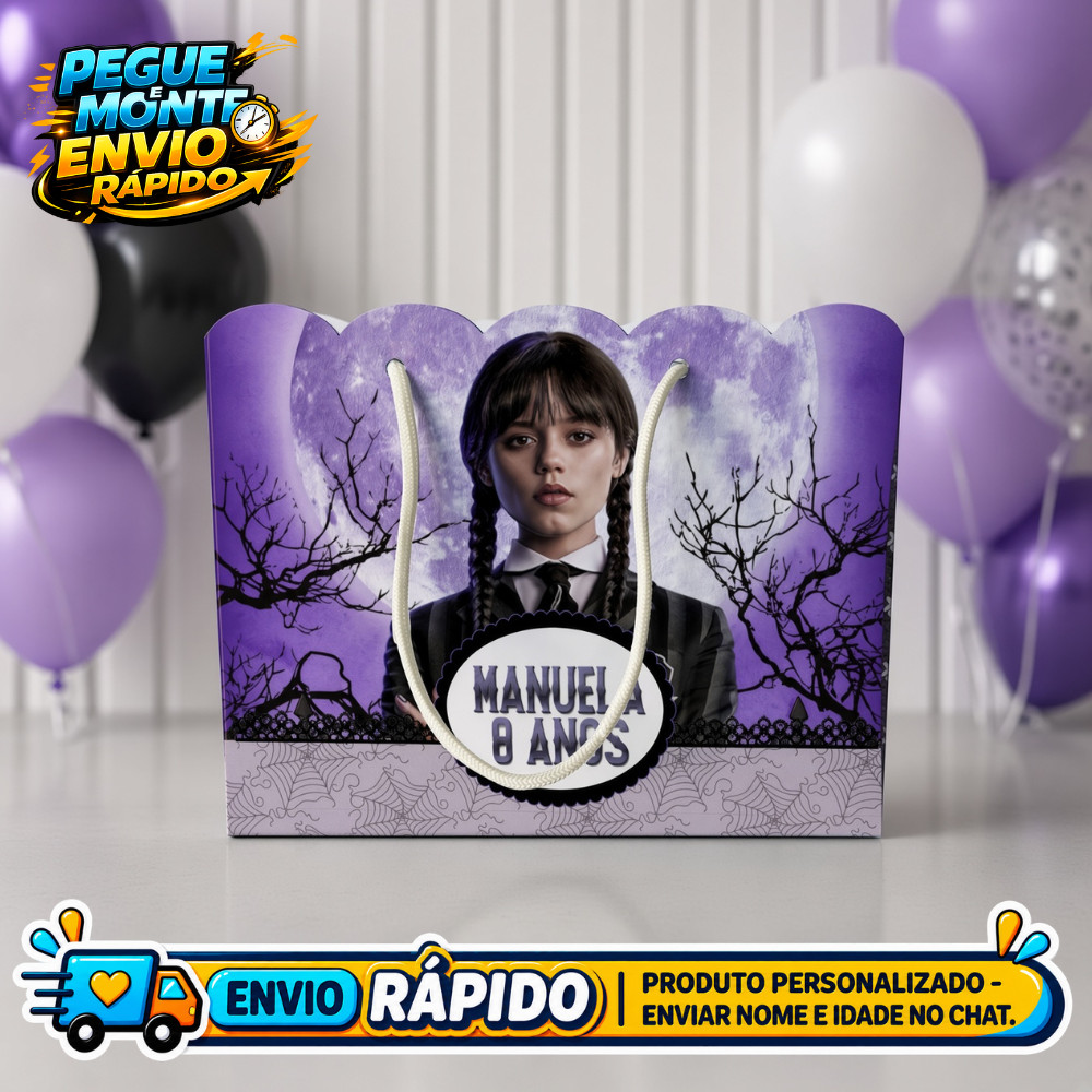 Sacolinha Personalizada Wandinha Lembrancinha de Festa  Infantil Aniversário Sacola Surpresa