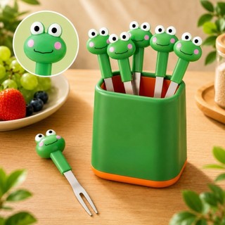 Kit 6 Garfinhos Sapinho em Aço Inox | Mini Garfo para Frutas, Petiscos, Sobremesas, Queijos e Aperitivos | Divertido