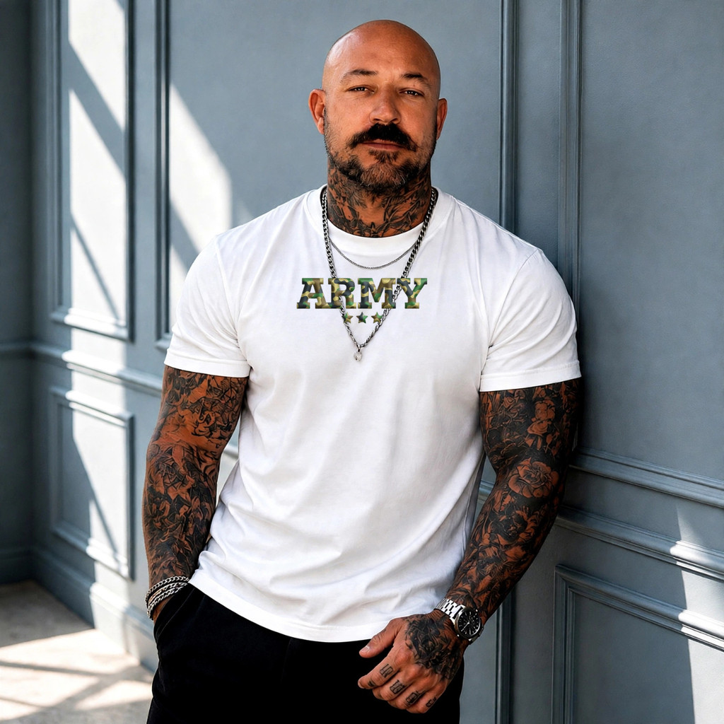 Camiseta Masculina Estampada Arm3 100% algodão Malha Premium Tecido Casual t shirt Cross Esporte Exercício Fitness Praia