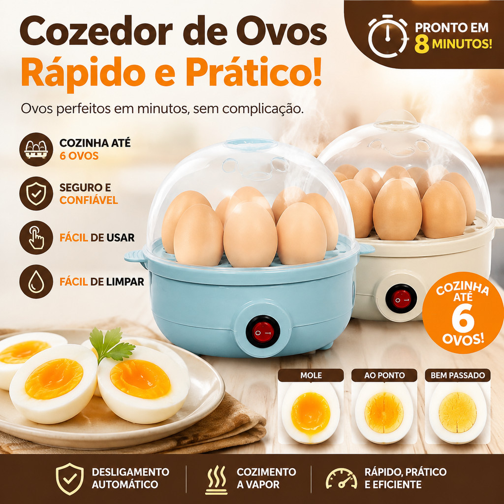 Máquina de Cozinha Ovo Modelo Novo - Capacidade de 6 Ovos Envio Imediato