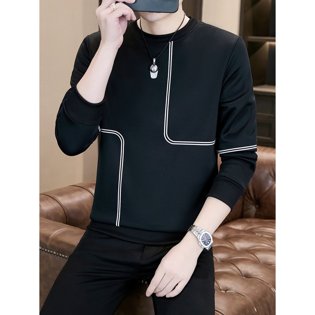 Moletom masculino 2026 novo estilo na moda manga comprida camiseta outono inverno forro de lã engrossado camiseta quente