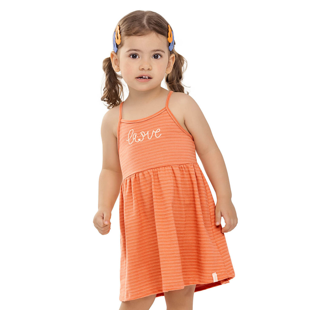 Vestido Infantil Menina Moletinho Listrado Elian Laranja