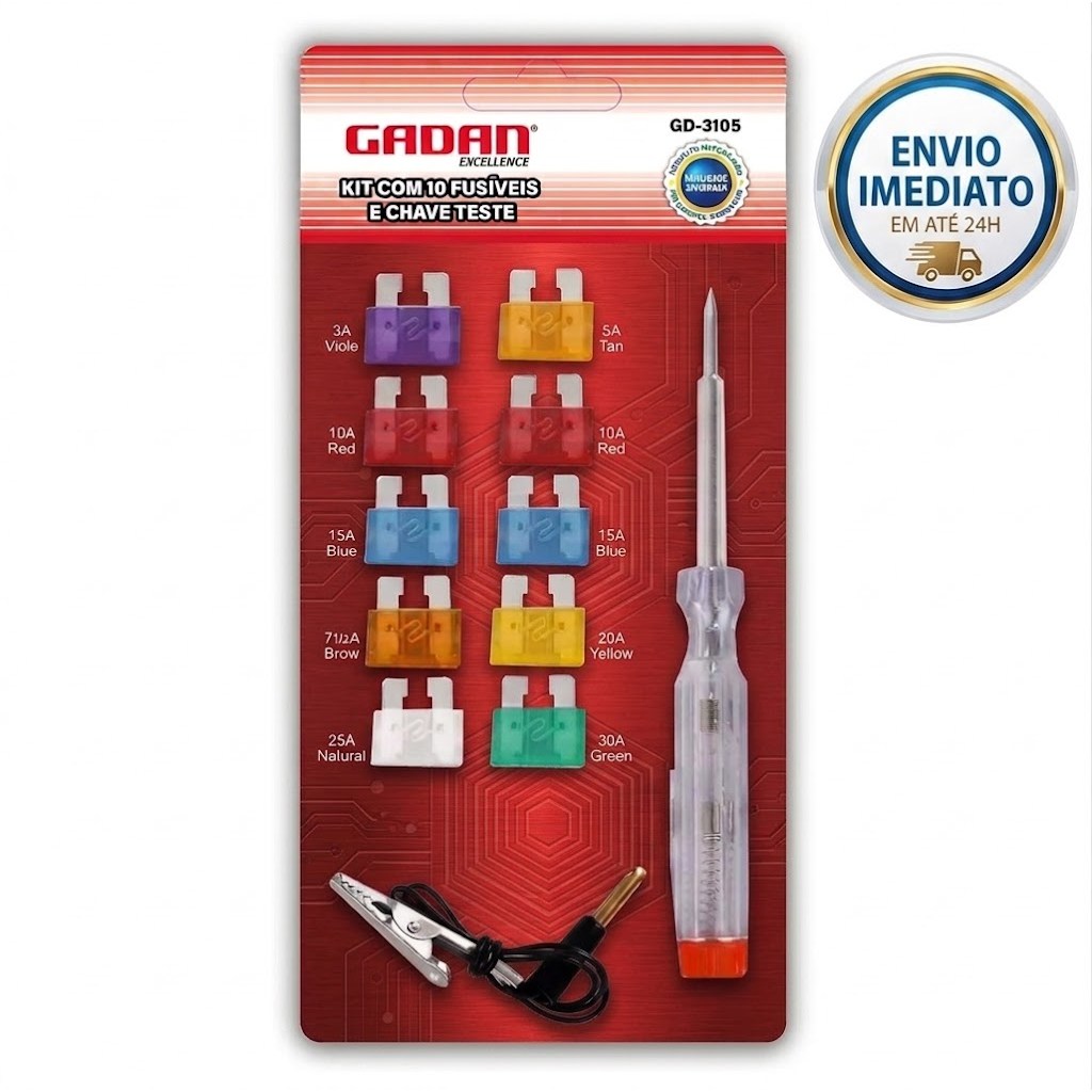 Kit Completo 10 Fusíveis Padrão e Mini E Chave De Teste 12v 24v Veiculares
