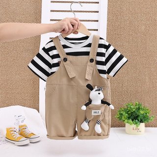 Novo Verão Da Criança Infantil Conjuntos De Roupas Do Bebê Meninos Tiras Camiseta Macacão Shorts 2 Pçs/Set Crianças Cava