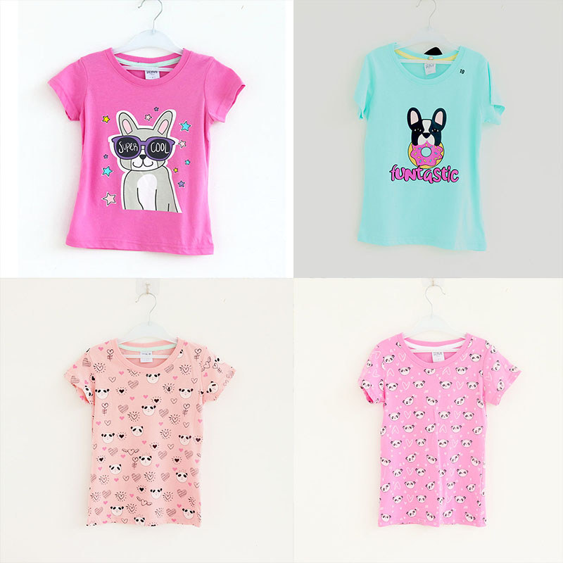 Comércio exterior pedido Original exportação meninas verão manga curta camiseta médio grande crianças em torno do pescoç