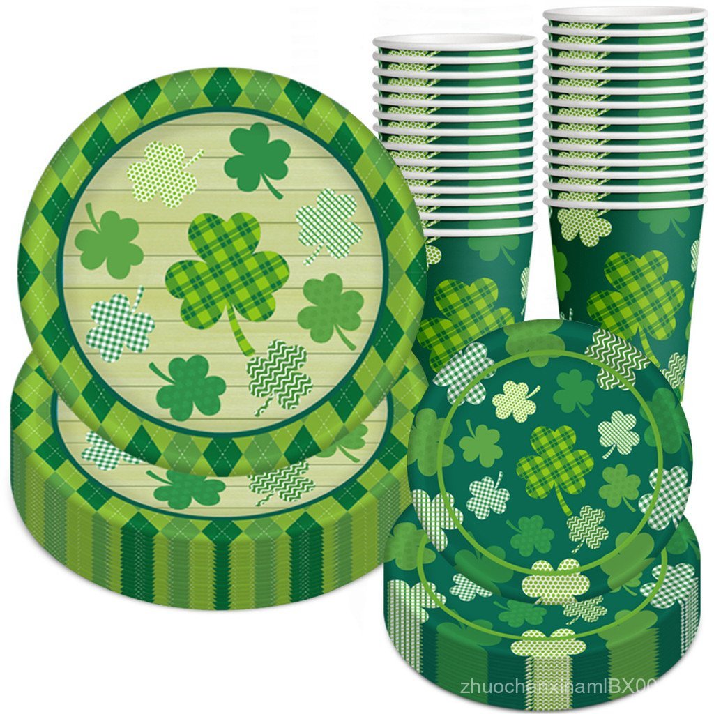 Pratos de papel decorativos com tema do Dia de São Patrício, talheres de papel, garfos, colheres, conjunto de utensílios