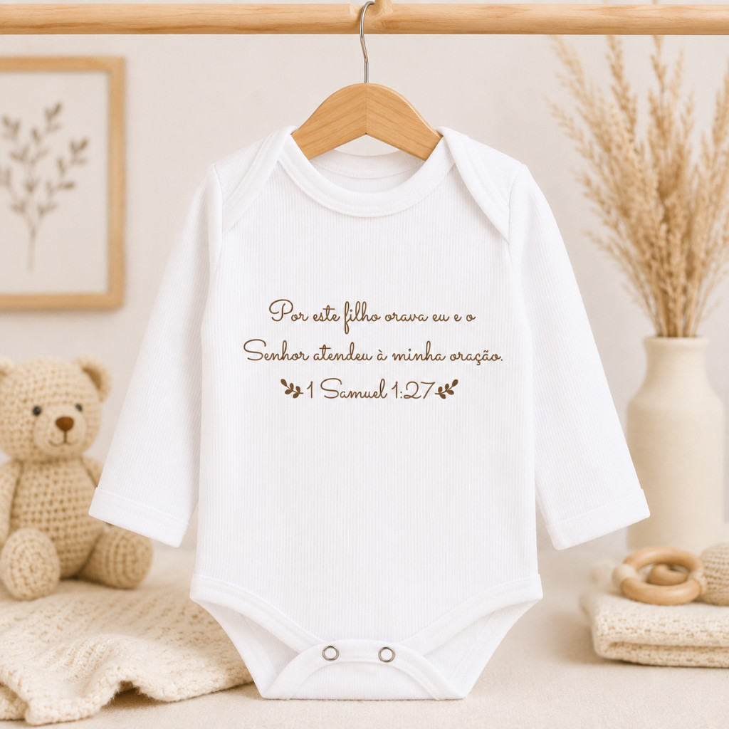 Body Frase "POR ESTE FILHO ORAVA EU" 1 Samuel 1:27 Anúncio e Revelação da Gravidez Cristão Profético