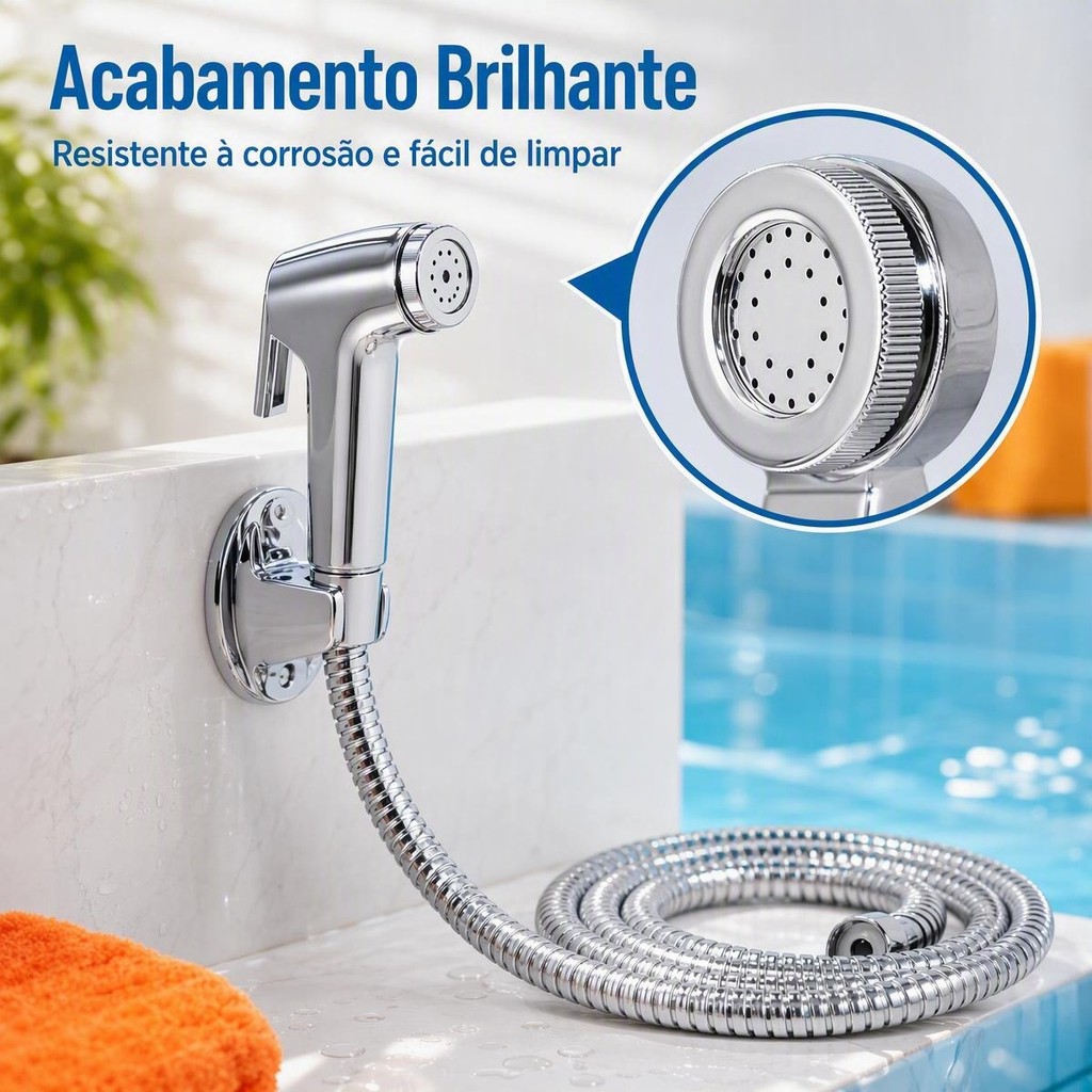 Ducha Higiênica Para Banheiro Completa Luxo  Inox  1,2m Chuveirinho Privada