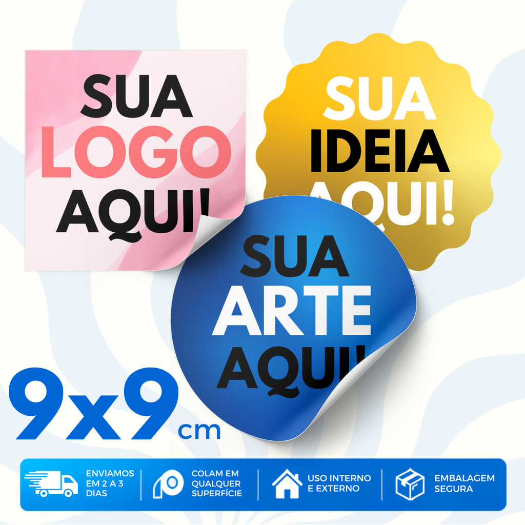 Etiquetas Adesivas 9x9 cm Personalizadas em Vinil à Prova D'água | Rótulos Adesivos Personalizados