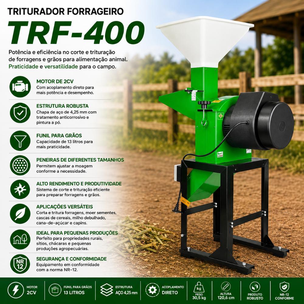 Triturador Forrageiro Trapp TRF-400 2CV Monofásico Bivolt 127/220V Funil 13L NR-12 — imagem 2 de 2