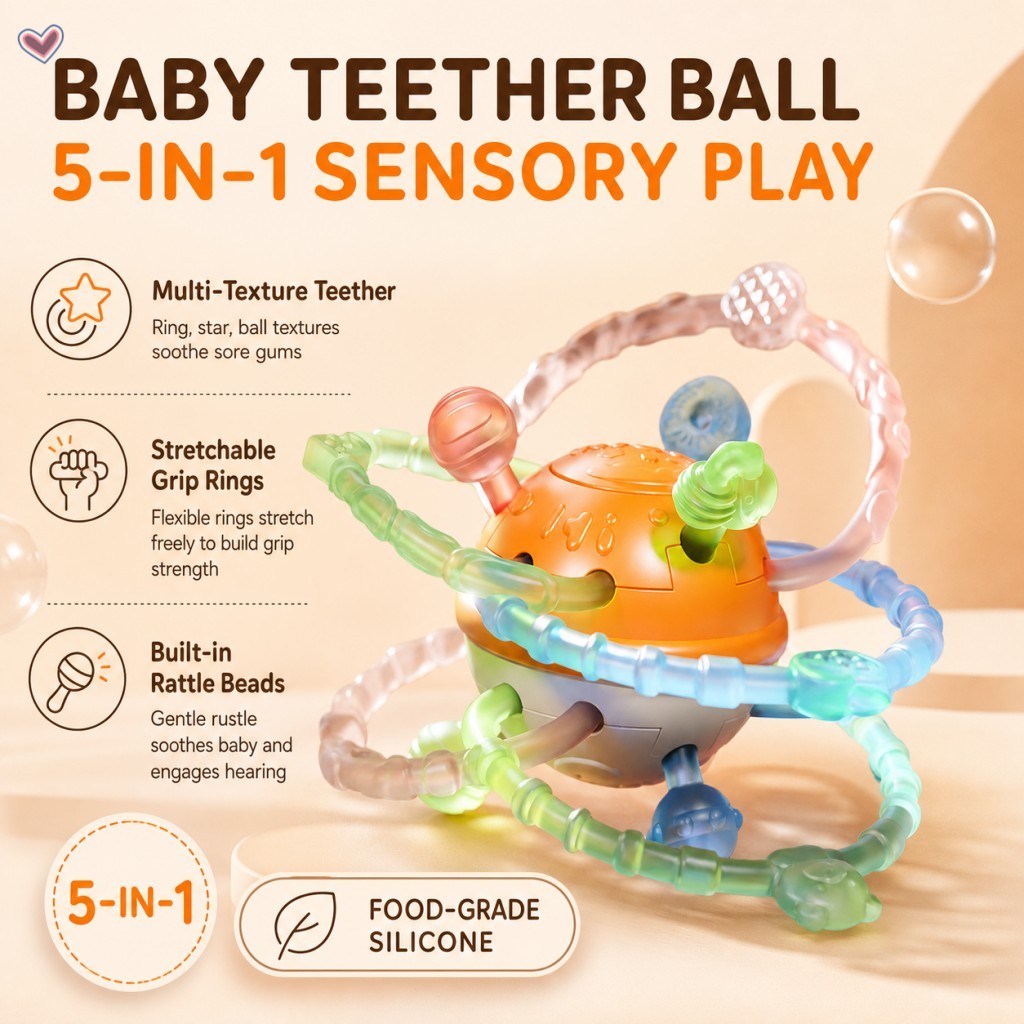 Bebê Manhattan Dentição Bola Brinquedo Multi Textura Silicone Apertos Chocalho Som Sensorial Jogar 0 A 2 Anos