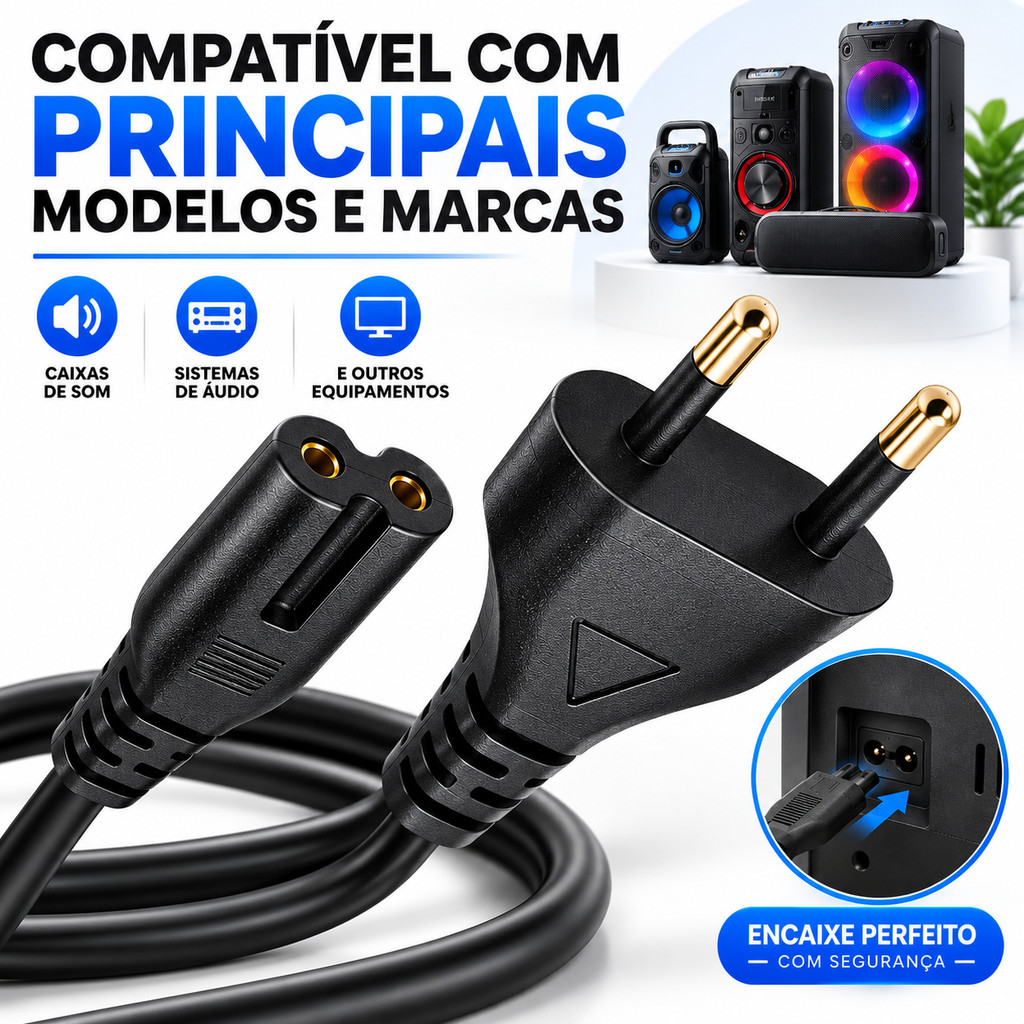 Cabo de Energia Bipolar 1,5m para Caixa de Som Bluetooth — Compare a Entrada