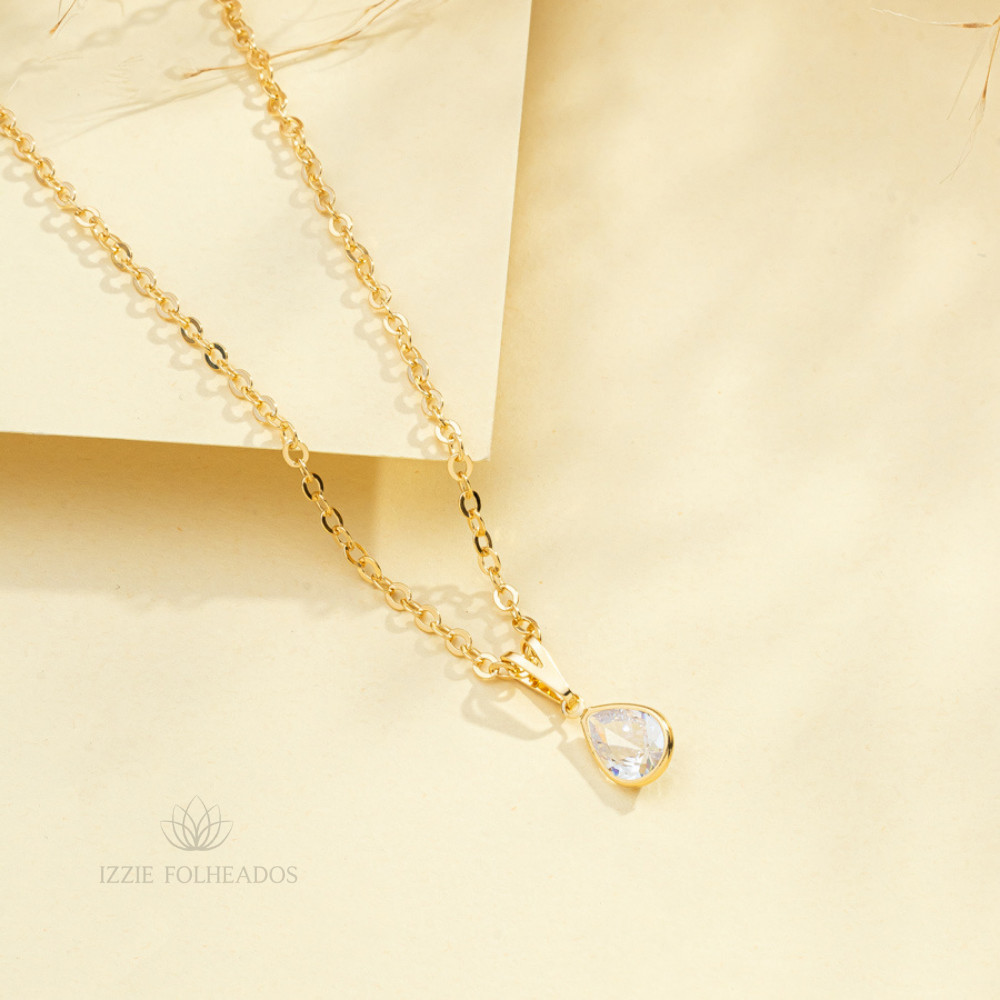 Colar Feminino Ponto de Luz Gota Zircônia Cristal Folheado Ouro 18K 45cm Semijoia Delicada