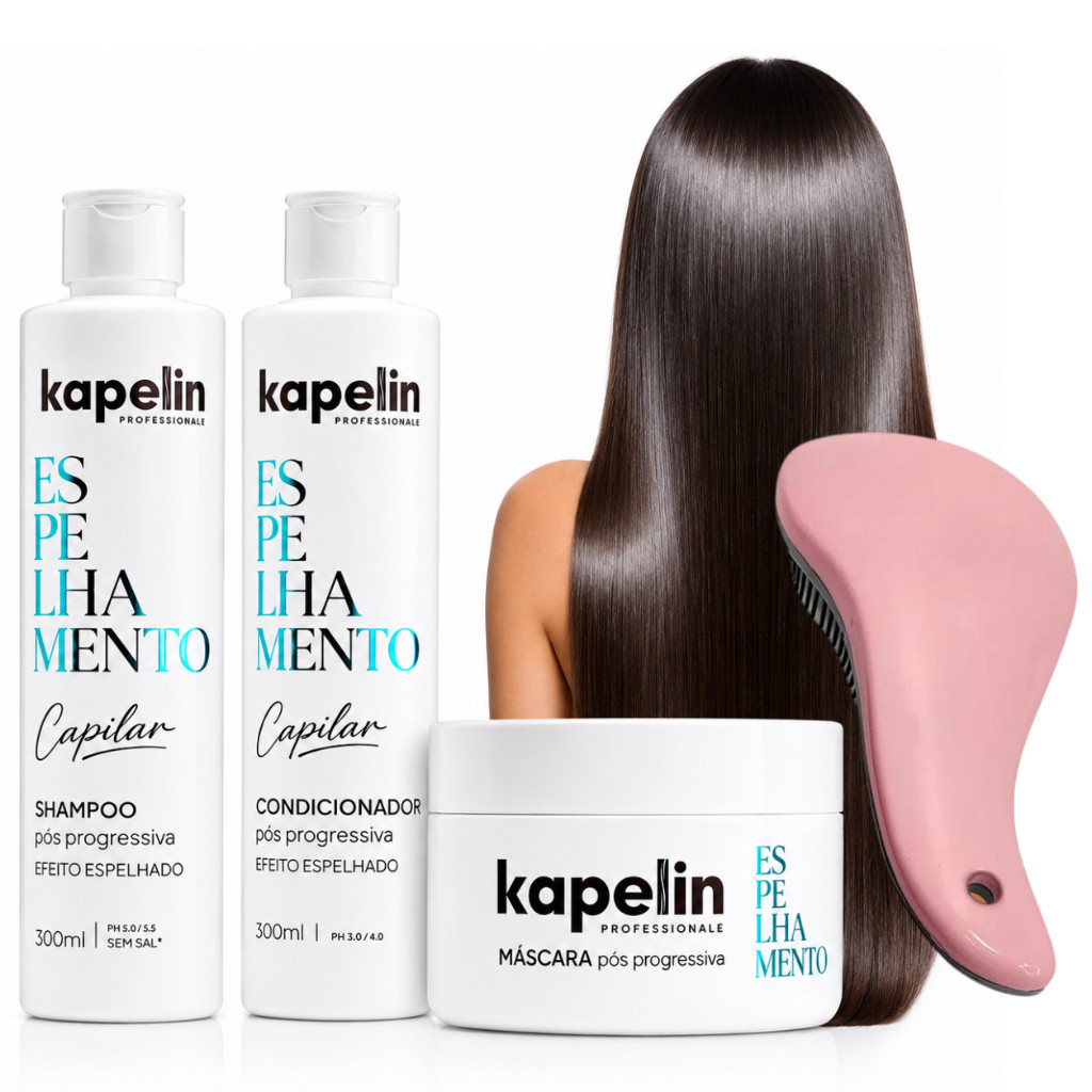 Kit de Tratamento Pós Progressiva Espelhamento Capilar Shampoo Condicionador Máscara Escova Magica