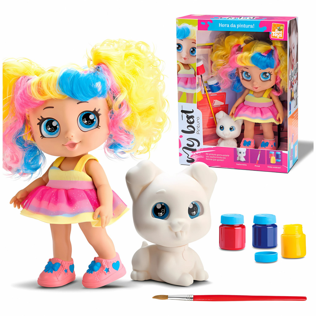 Boneca My Best Pintura Com Cachorrinho E Acessórios - Bee Toys menina colorida