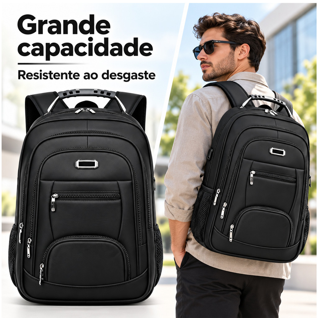 Mochila de Costas Multicompartimentos Grande Capacidade Alças Acolchoadas para Notebook Trabalho e Viagem