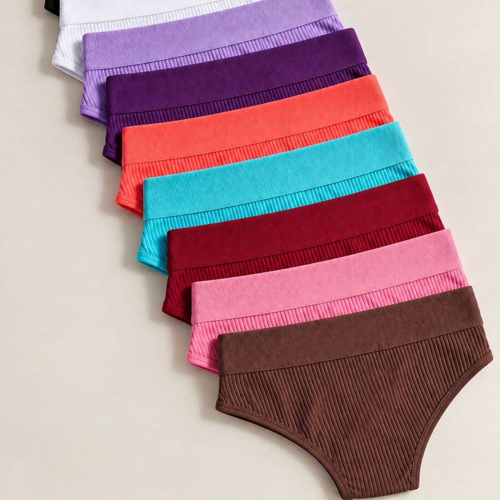 Kit 7 Calcinha Canelada Feminina Confortável Elastico Tanga Básica