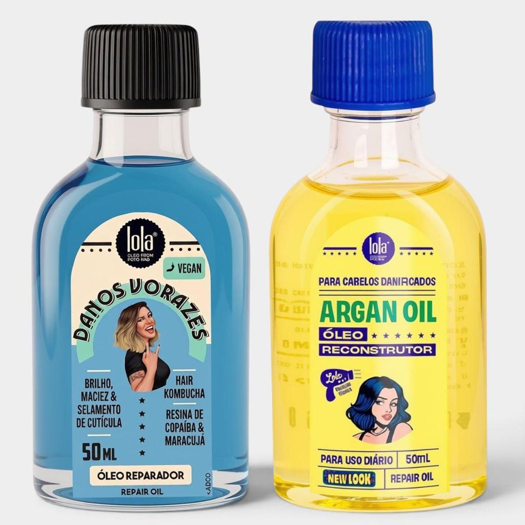 Kit Óleo Lola Linha Argan e Danos Vorazes - Óleo Argan 50ml + Óleo Danos Vorazes 50ml