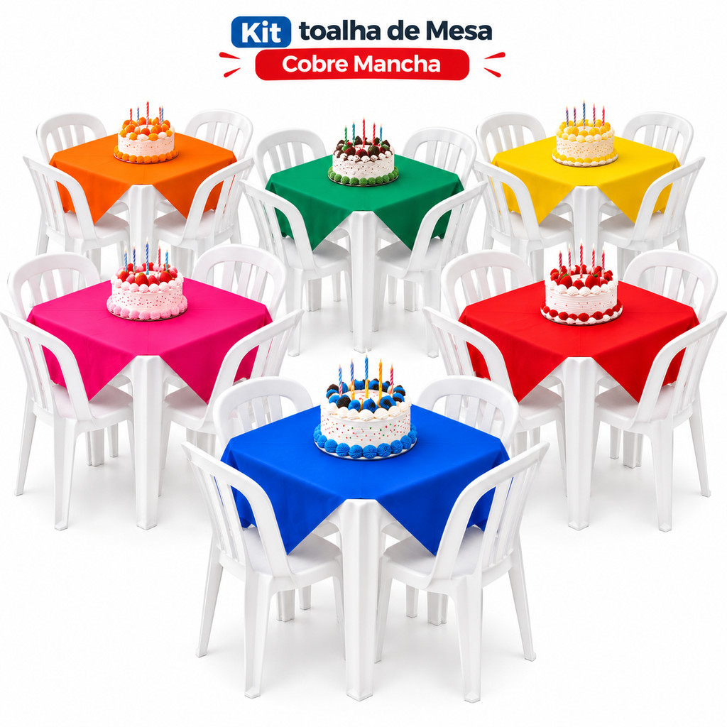 Kit 5 a 25 Toalhas de Mesa Cobre Manchas Quadrada 70x70cm Aniversário Festas Cores Vivas