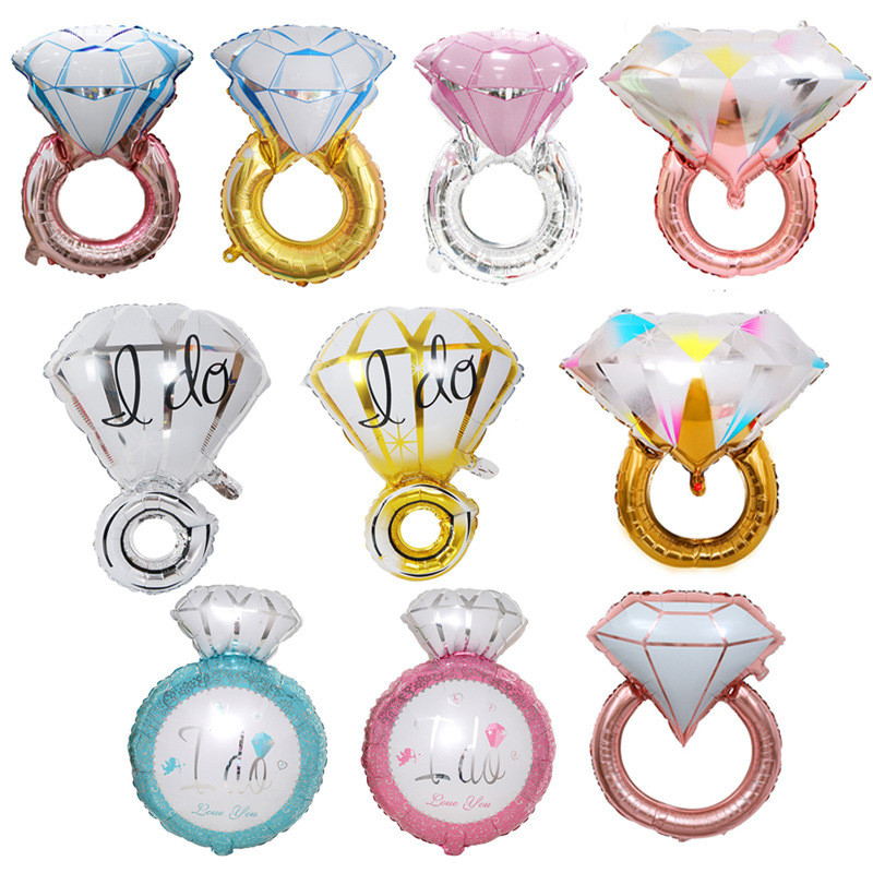 Anel de diamante bola IDO anel novo estilo anel de diamante folha de alumínio balão oco anel de diamante duplo proposta 