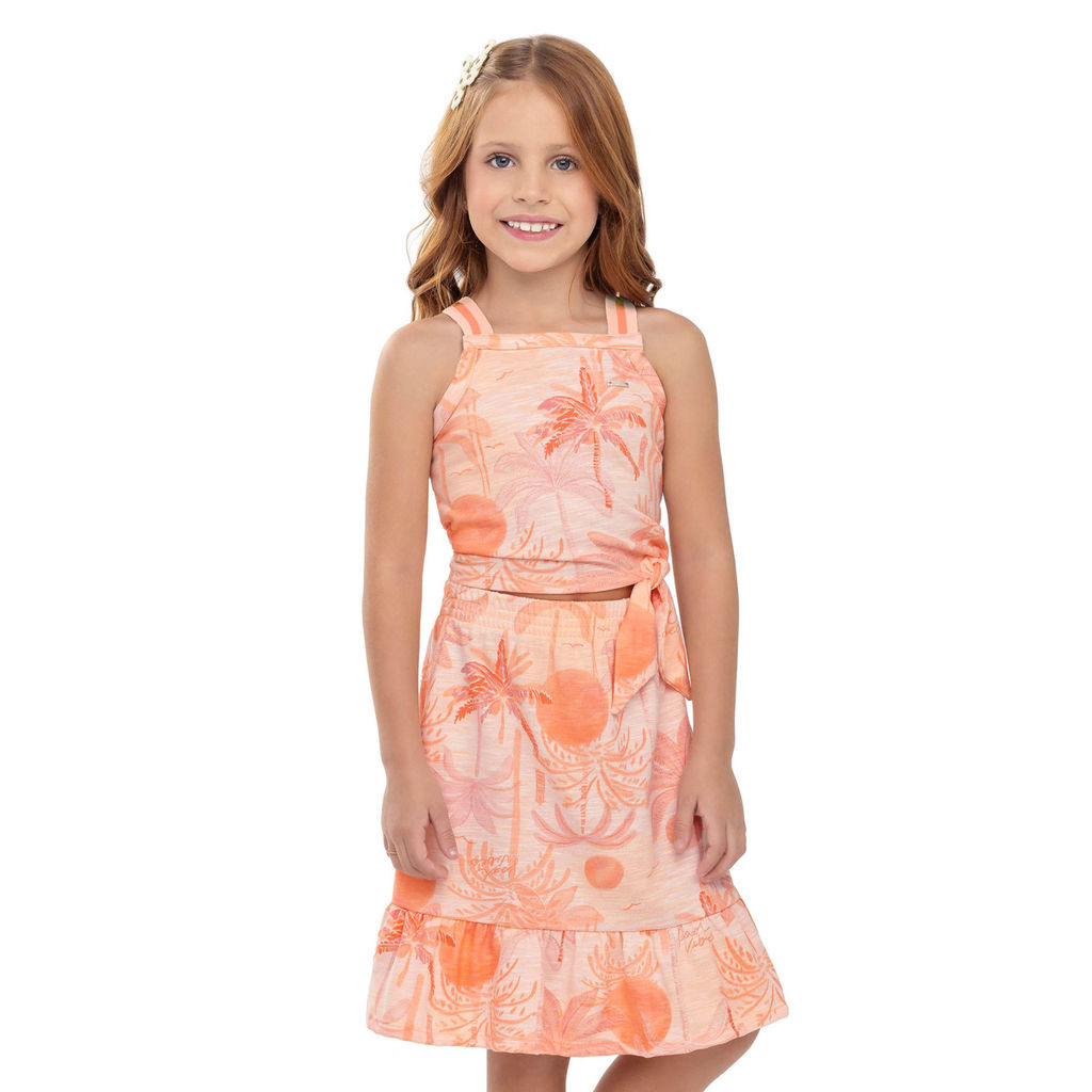 Conjunto Infantil Menina Tropical Amarração Elian Laranja