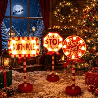Luzes noturnas luminosas com tema de Natal Ártico Papai Noel parar enfeites de decoração de férias