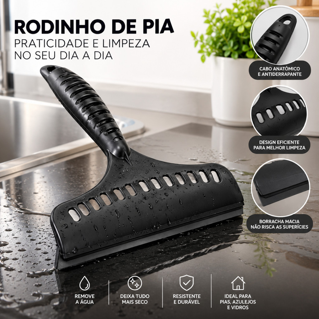Rodinho Pia Cozinha Preto Branco Bege Borracha Com Raspador Rodo Secador de Pia Sanremo