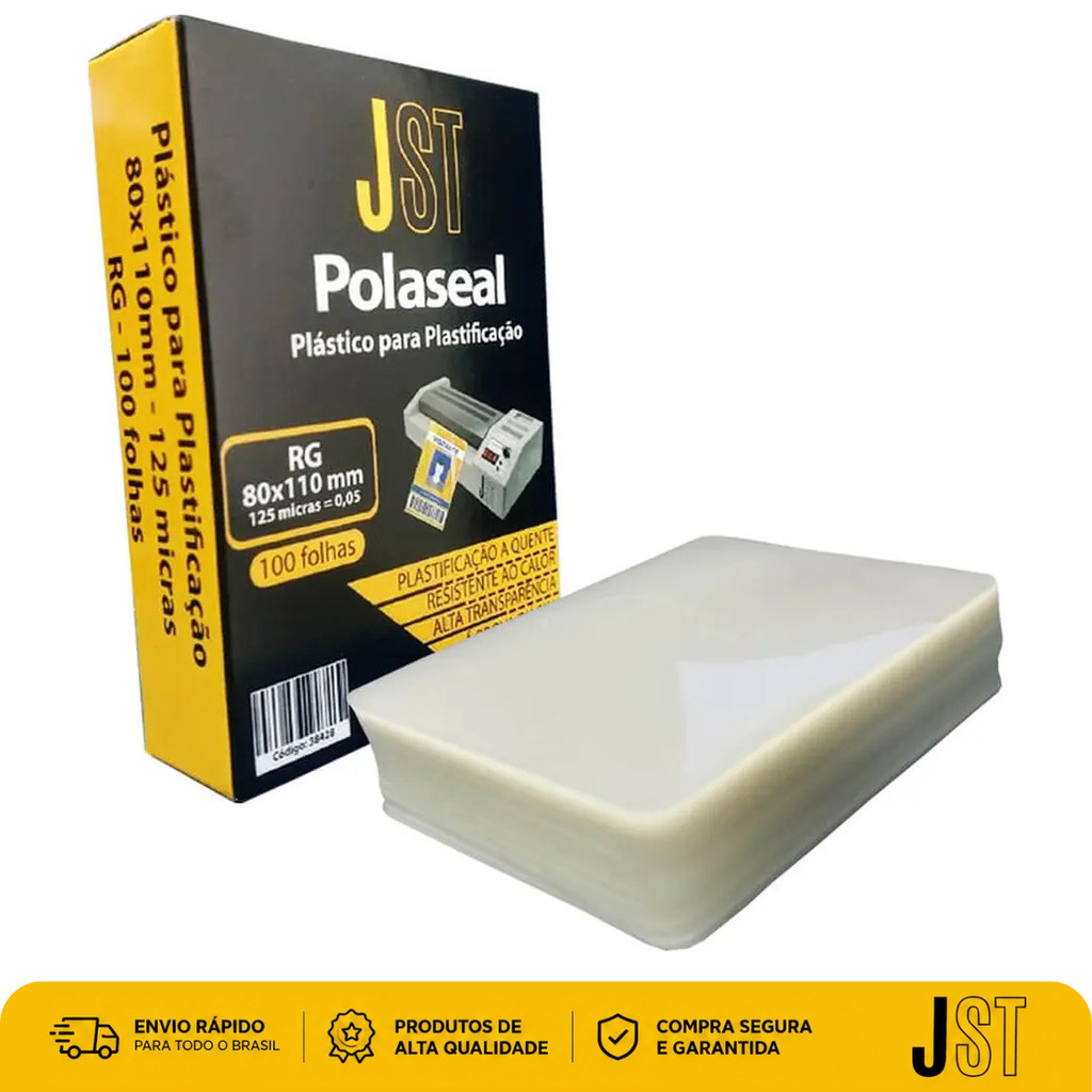 Plástico Plastificação Polaseal RG 80x110mm 125 Micras 100 Folhas JST