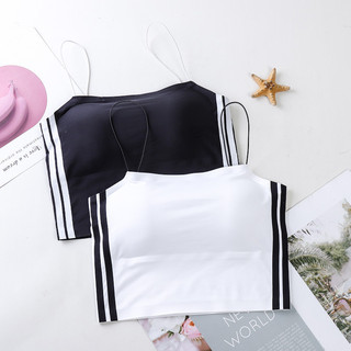 Listras de seda gelo contraste cor sem costura pintura a óleo menina tubo superior quente menina camisola exterior Wear 