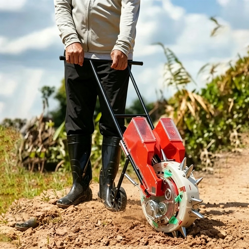 Plantadeira e Adubadeira Rotativa de Empurrar Com 12 Bicos Semeadora Agrícola Dupla Dosagem Regulável