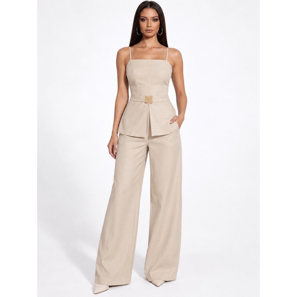 Conjunto Feminino de Alça Fina com Calça de Alfaiataria