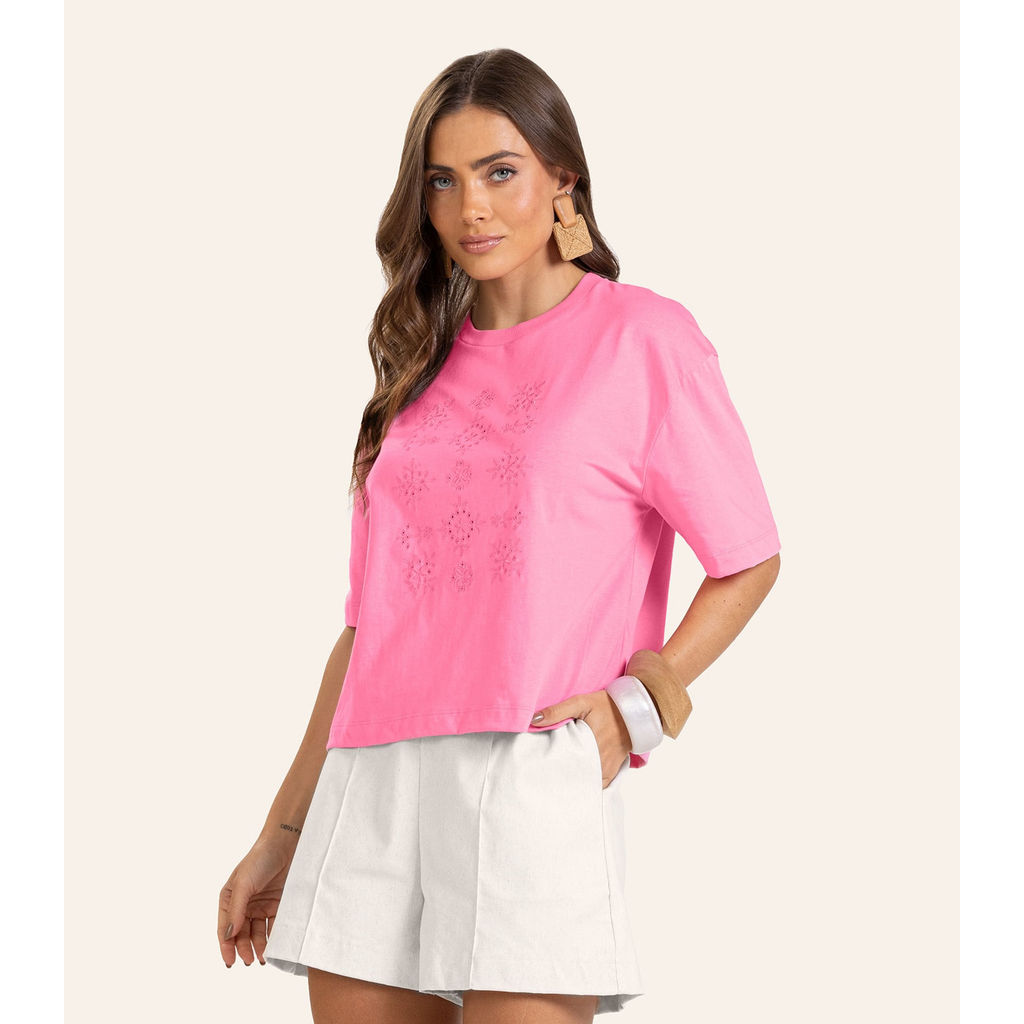 T- Shirt Feminina Meia Malha Endless Rosa