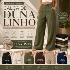 Calça DUNA LINHO Social Pantalona Cintura Alta Elegante PROMOCAO