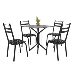 Conjunto Sala De Jantar Mesa Thais Com 4 Cadeiras 0,70m Granito Ocre Preto/Floral Artefamol