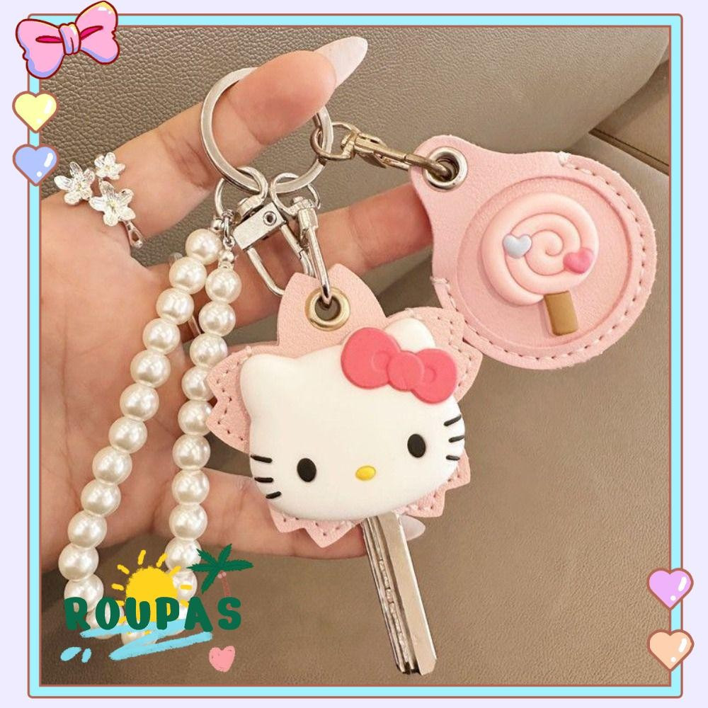 Chaveiro com capa protetora, coleção de roupas, adorável pingente de Hello Kitty, Kawaii NGQE.