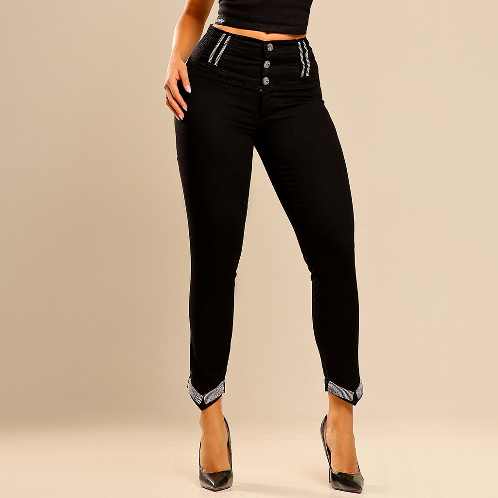 Calça Jeans Skinny Feminina Cós Largo Elástico Rhero Modeladora Lycra Elastano Cós Alto