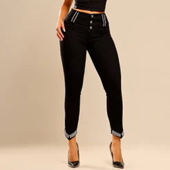 Calça Jeans Skinny Feminina Cós Largo Elástico Rhero Modeladora Lycra Elastano Cós Alto
