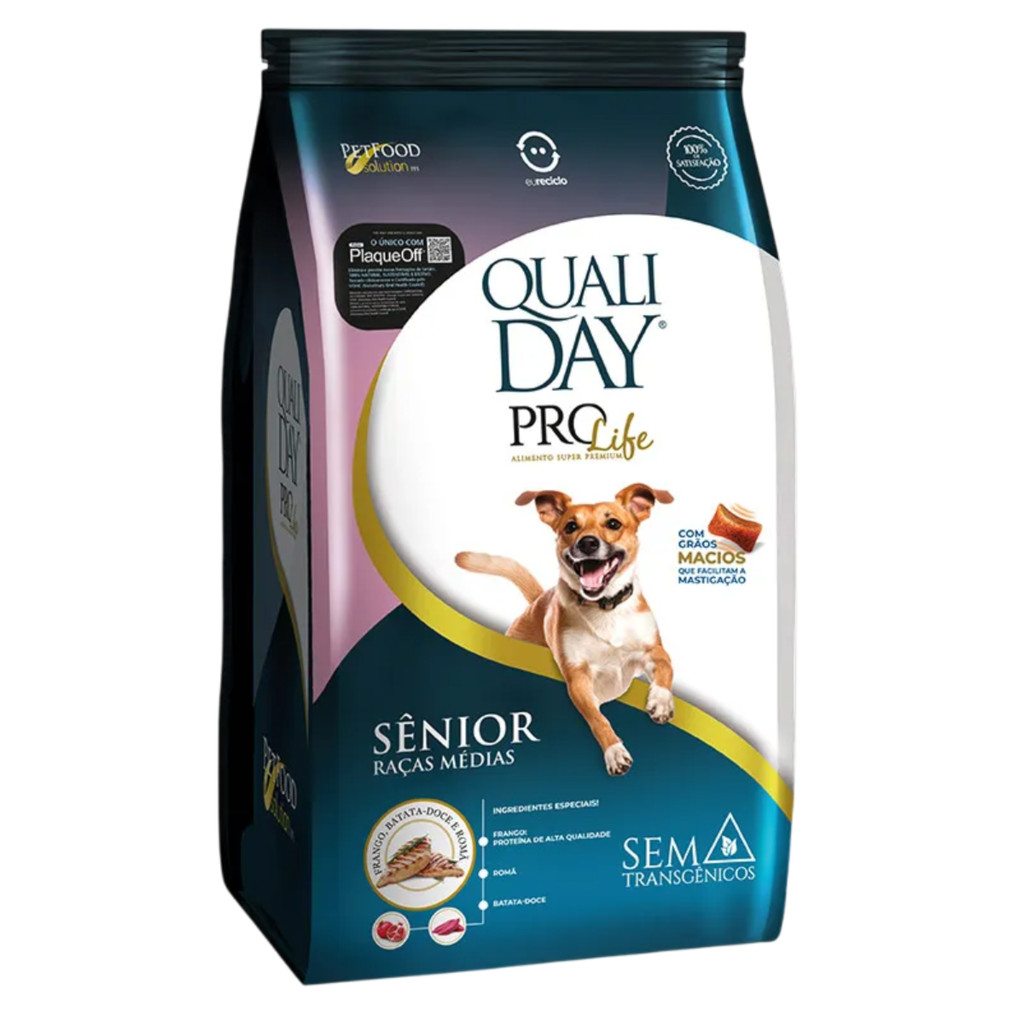 Ração Qualiday ProLife sabor Frango, Batata-Doce e Romã 13kg para Cães Sênior de Raças Médias