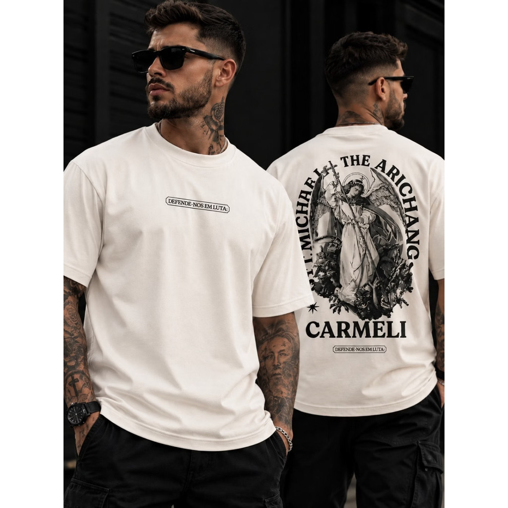 Camiseta St Michael Arcanjo Blusão Angel Espada Unissex 100% Algodão Oversized Streetwear Estampada Blusa Gola Redonda