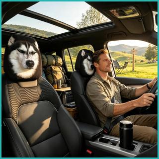 Capas De Encosto De Cabeça 2 Peças , Cachorro Fofo , Elástico , Lavável , Acessórios De Carro , Protetor De Descanso Eng