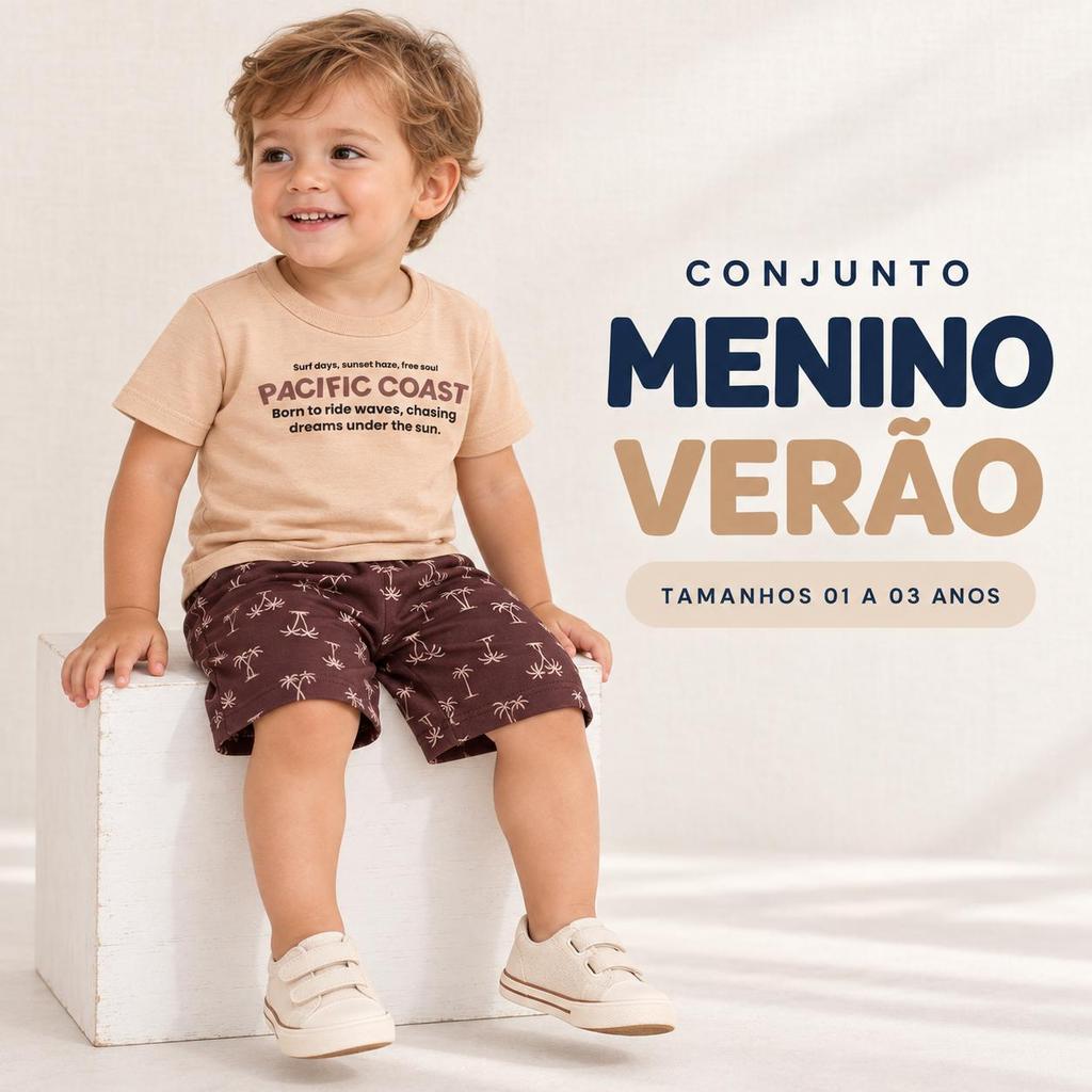 Conjunto De Verão Para Meninos Camiseta 100% Algodão & Bermuda Estampa Coqueiros 9m a 2 anos Conforto Estilo Tropical