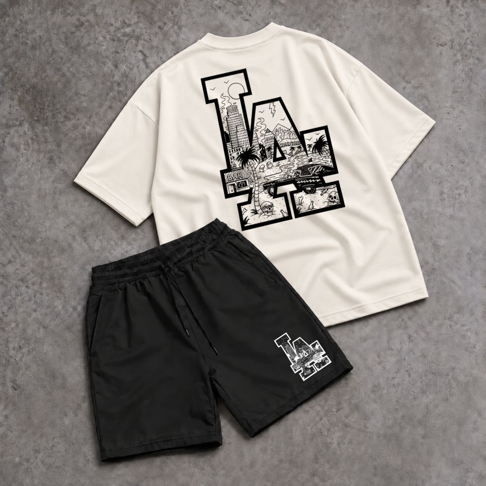 Conjunto Camiseta Oversized LA Cidade Los Angeles Streetwear Urbano Short Estampado Presente Algodão