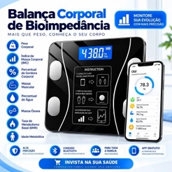 Balança Digital Corporal Bioimpedância 180kg Bluetooth Smart IMC com App Android e iOS
