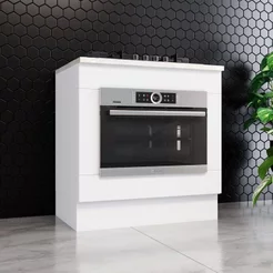 Balcão de Cozinha para Forno de Embutir com Tampo Emily Branco/Calcare