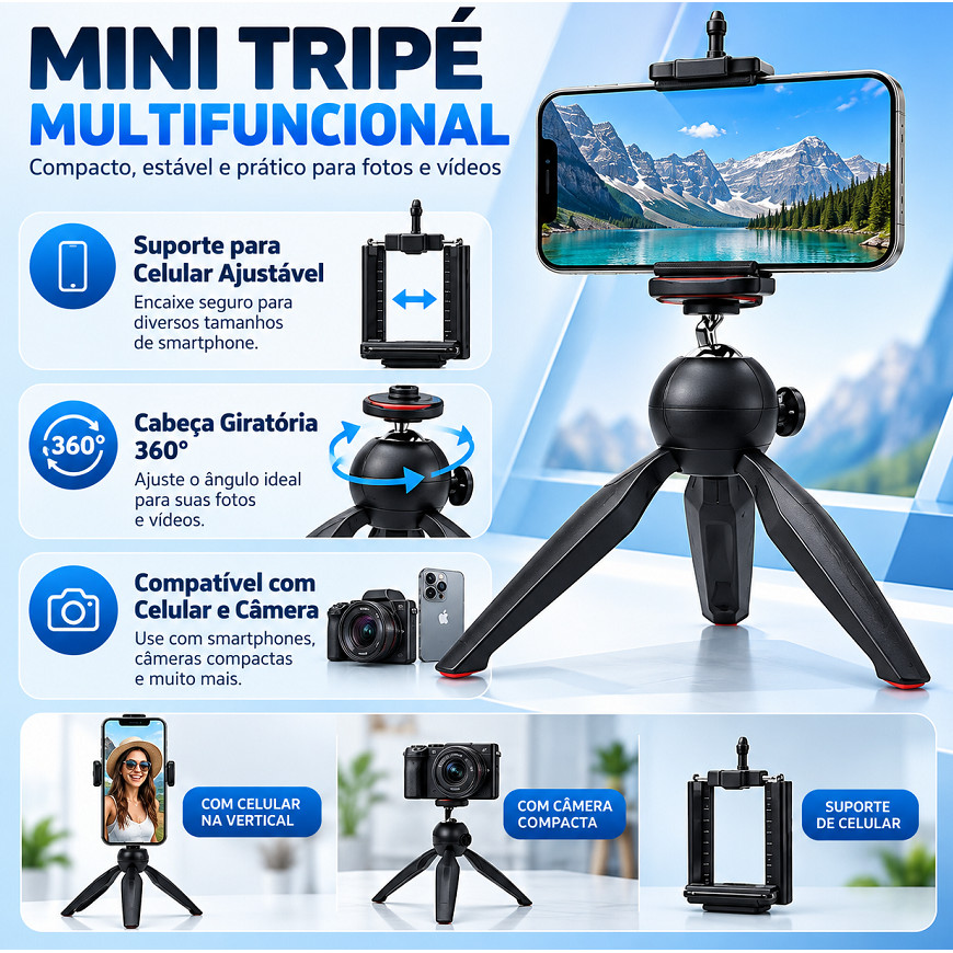 Tripé Flexível Para Celular E Câmera Mini Suporte Articulado Portátil De Mesa Para Fotos Vídeos E Gravações