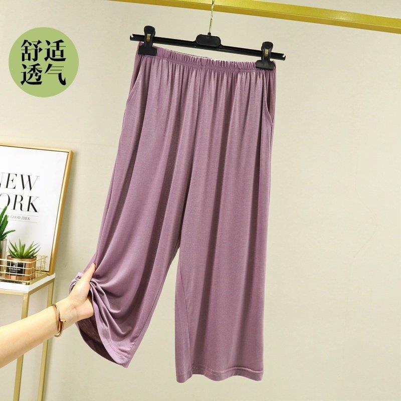 Calças cortadas modais soltas para uso externo, Shorts de verão femininos, calças casuais finas, tamanho grande, calças 